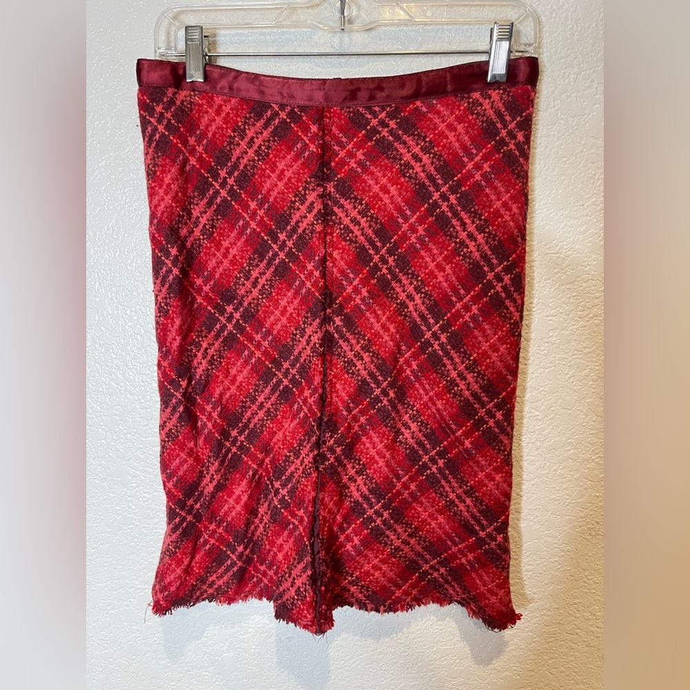Free People Red Plaid Midi Skirt vtg Y2k